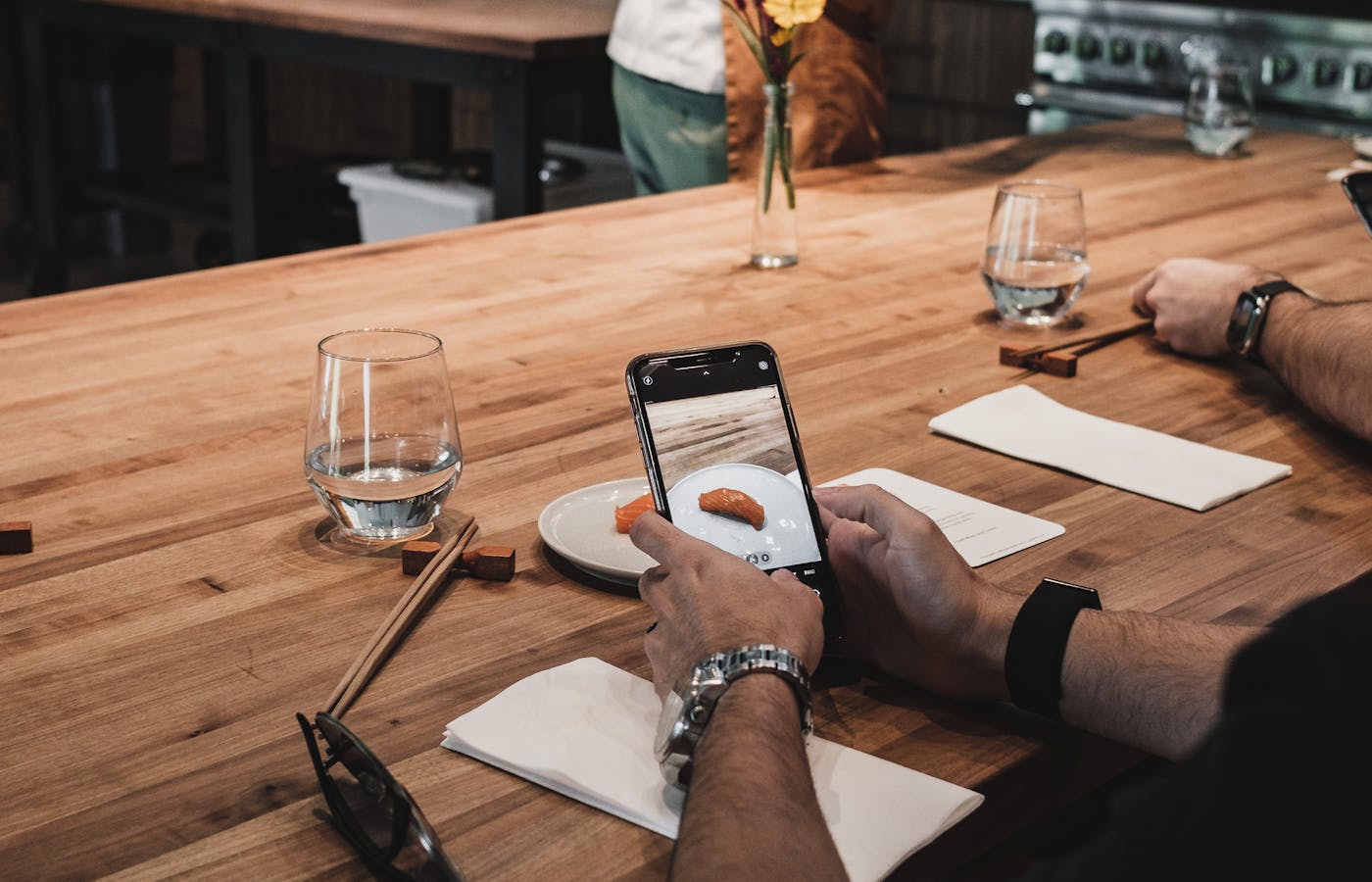 Food content creator editing visual assets